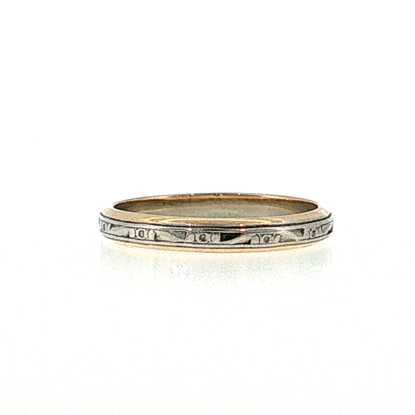 Antique Art Deco Engraved Wedding Band 14k Two-Tone Gold