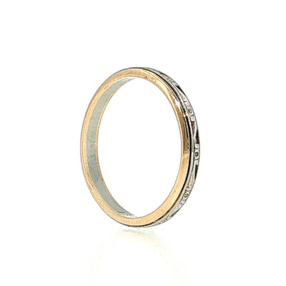 Antique Art Deco Engraved Wedding Band 14k Two-Tone Gold