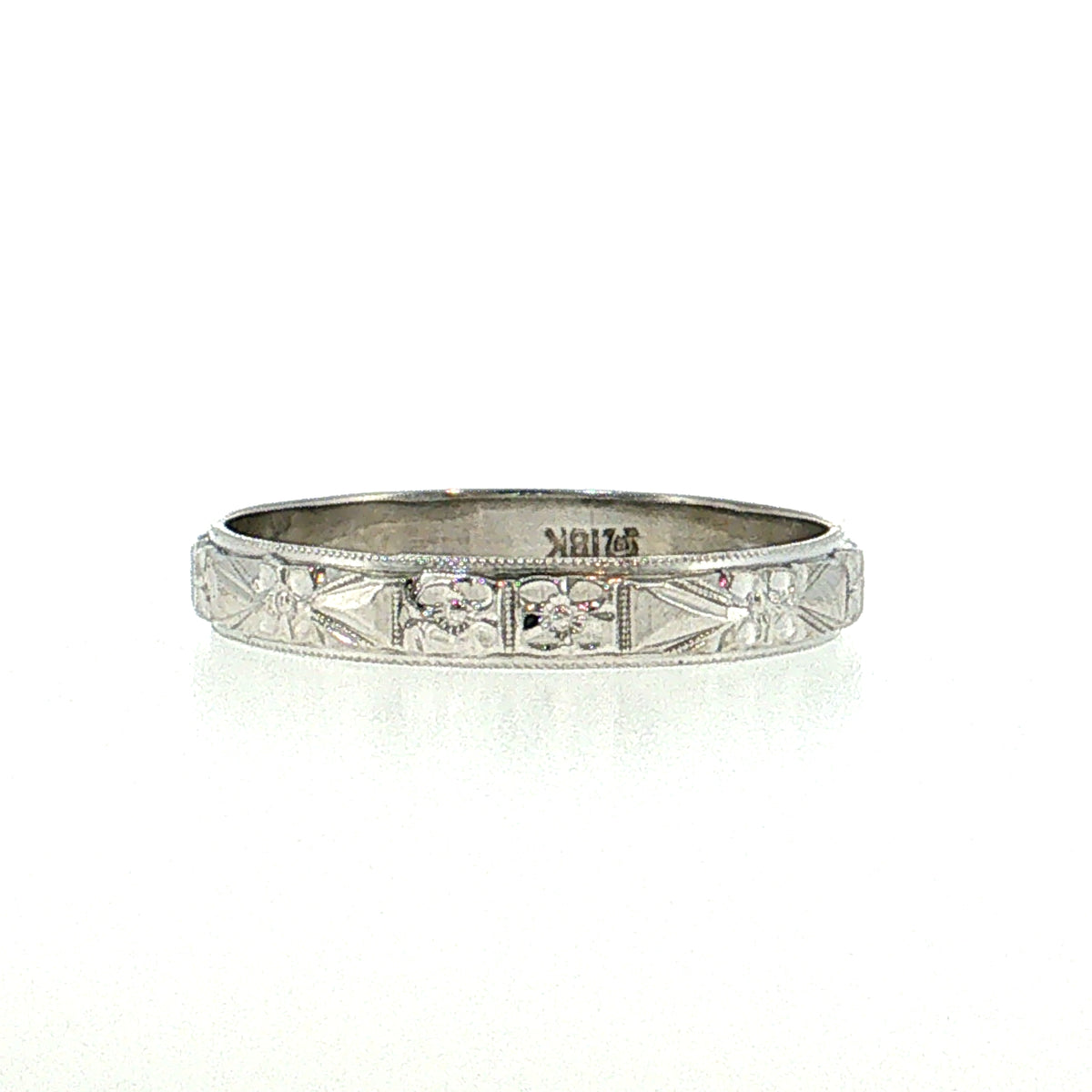 Vintage Mid-Century Men's Orange Blossom Wedding Band 18k White Gold
