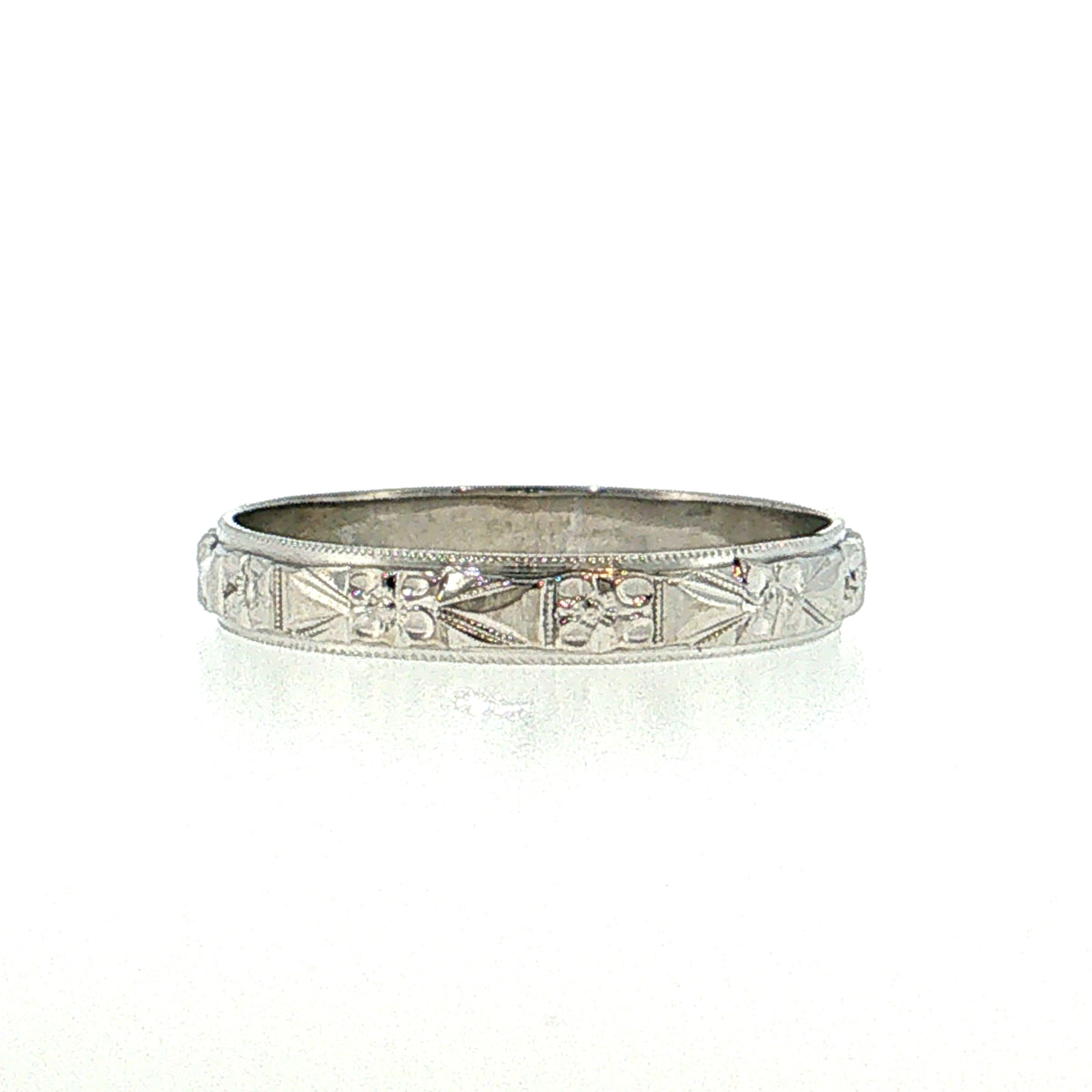 Vintage Mid-Century Men's Orange Blossom Wedding Band 18k White Gold