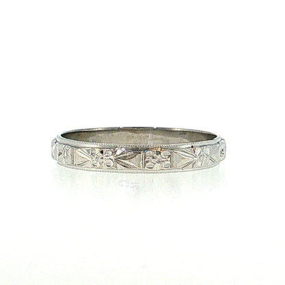 Vintage Mid-Century Men's Orange Blossom Wedding Band 18k White Gold