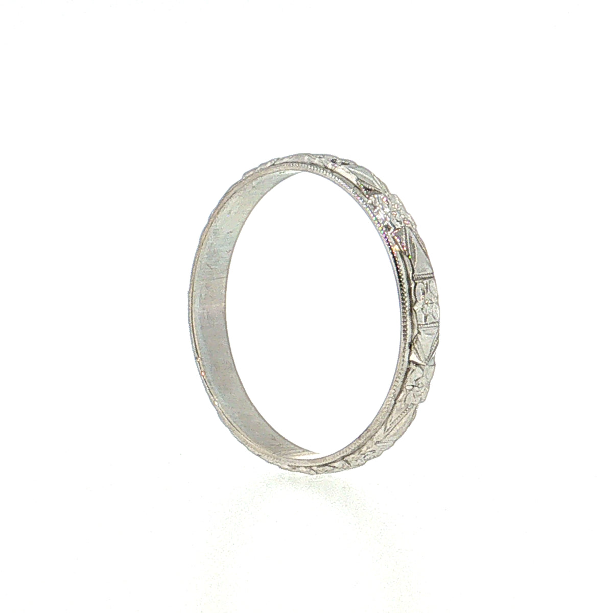 Vintage Mid-Century Men's Orange Blossom Wedding Band 18k White Gold