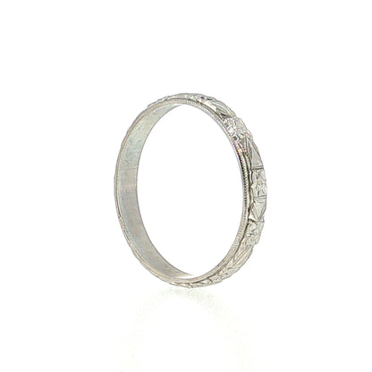 Vintage Mid-Century Men's Orange Blossom Wedding Band 18k White Gold