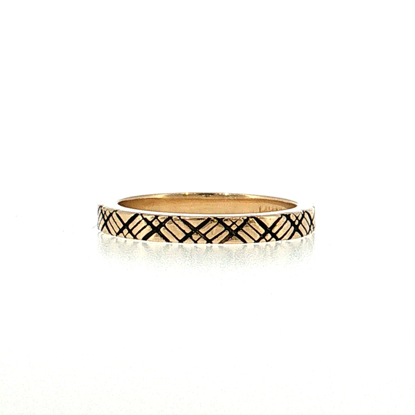 Cross Hatch Black Enamel Stacking Ring 14k