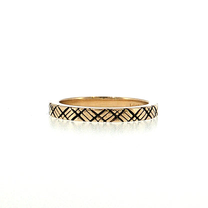 Cross Hatch Black Enamel Stacking Ring 14k
