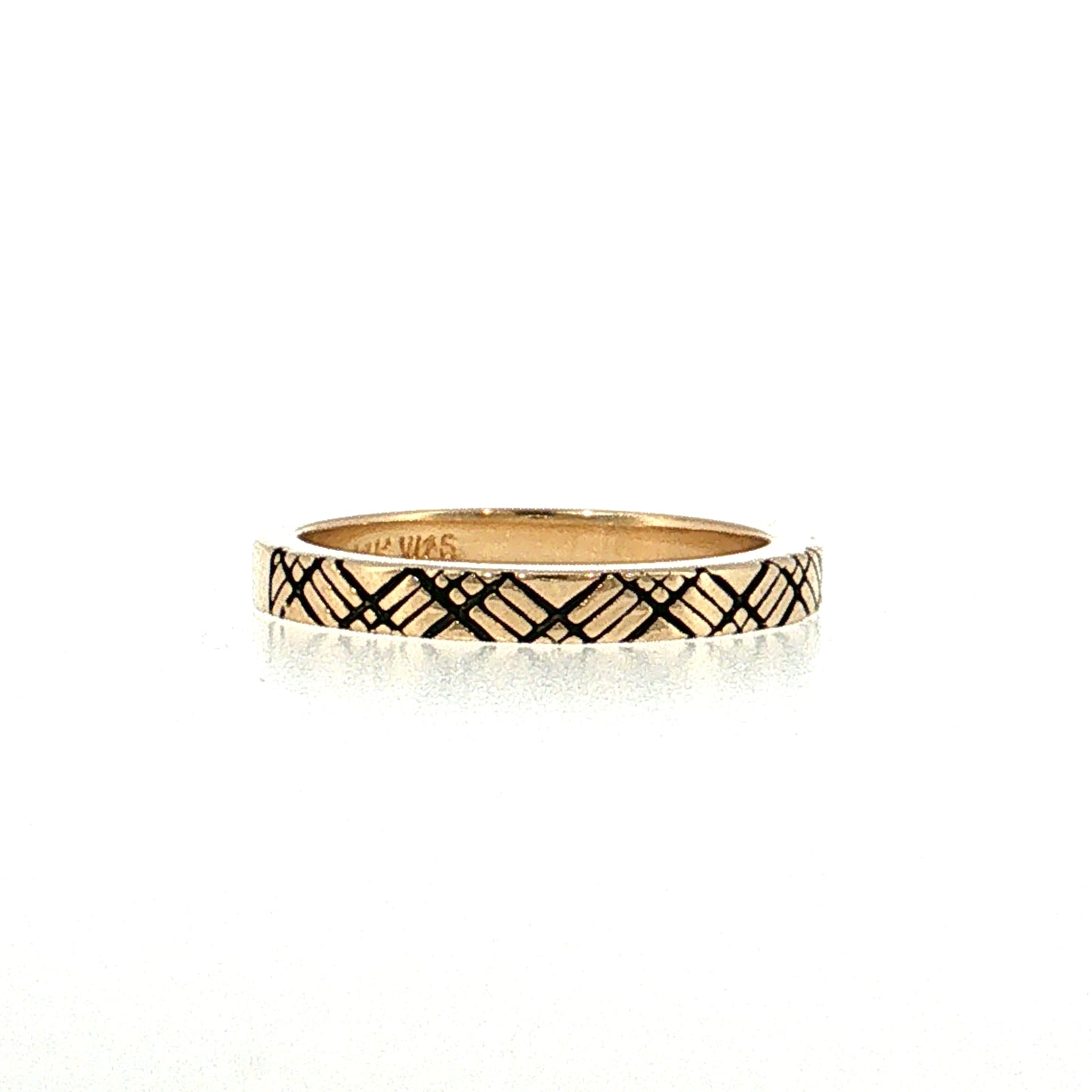 Cross Hatch Black Enamel Stacking Ring 14k