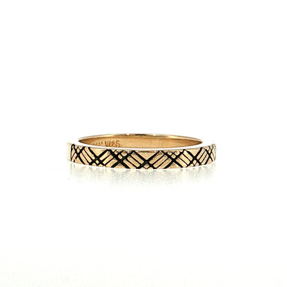 Cross Hatch Black Enamel Stacking Ring 14k