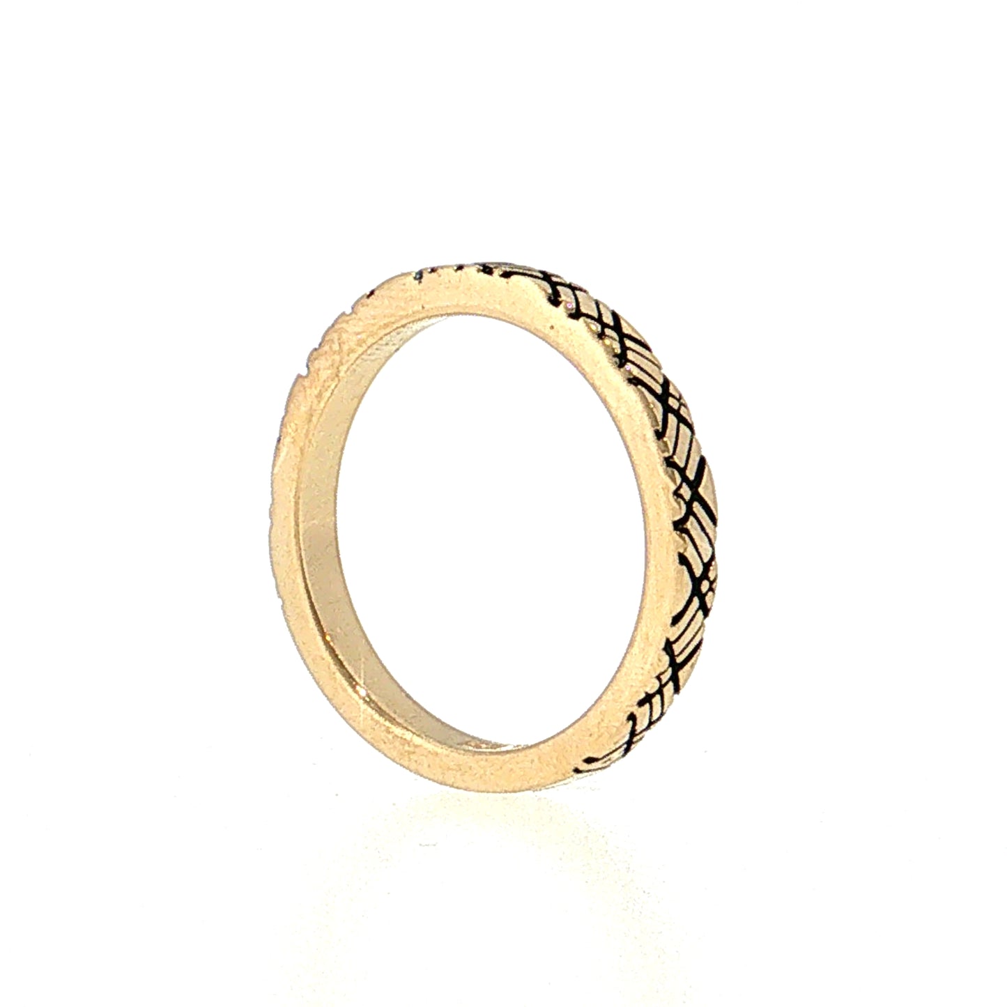 Cross Hatch Black Enamel Stacking Ring 14k