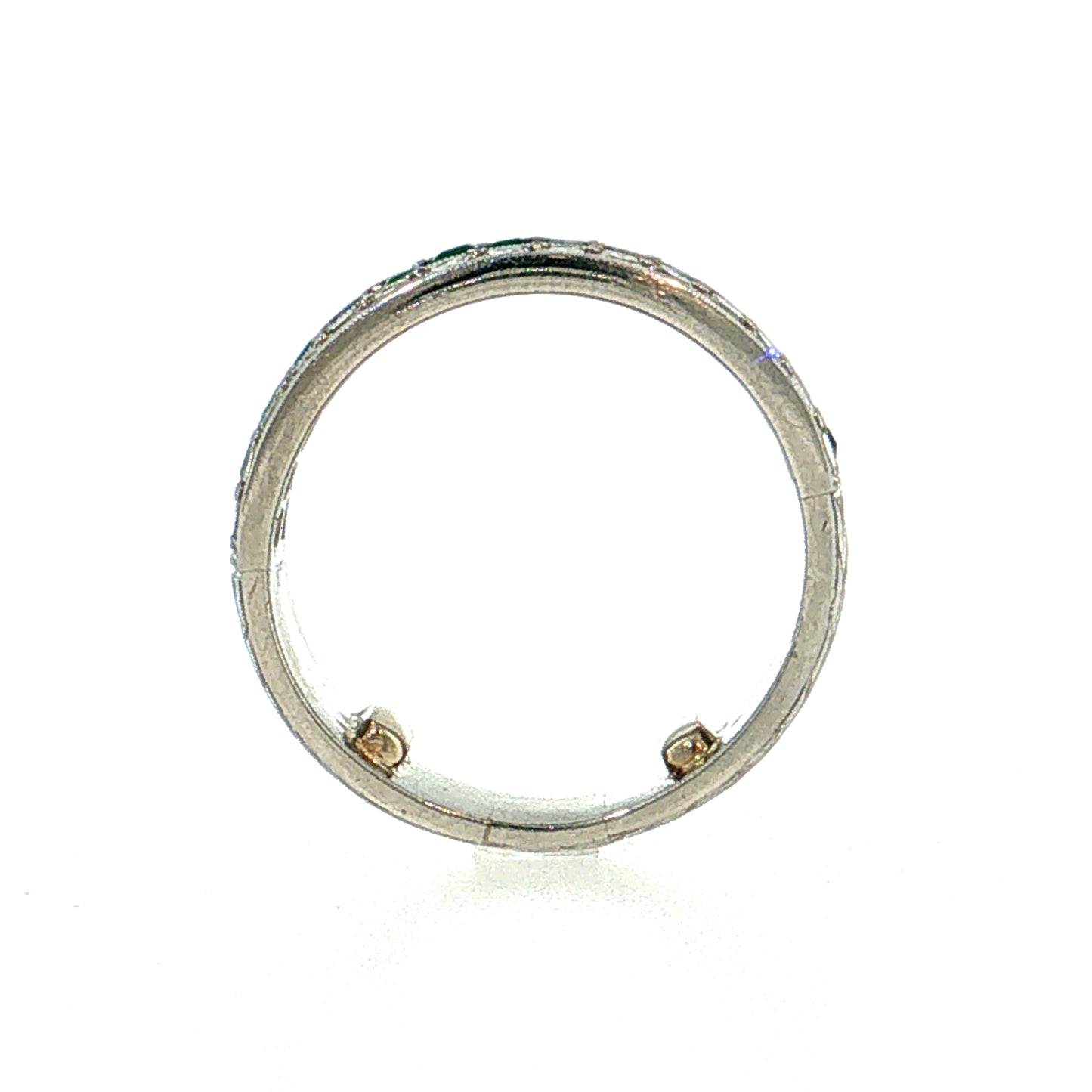 .75 Vintage Mid-Century Diamond & Emerald Stacking Ring Platinum