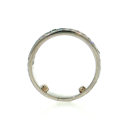 .75 Vintage Mid-Century Diamond & Emerald Stacking Ring Platinum