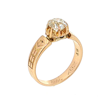 .88 Victorian Old Mine Diamond Solitaire Ring 18k