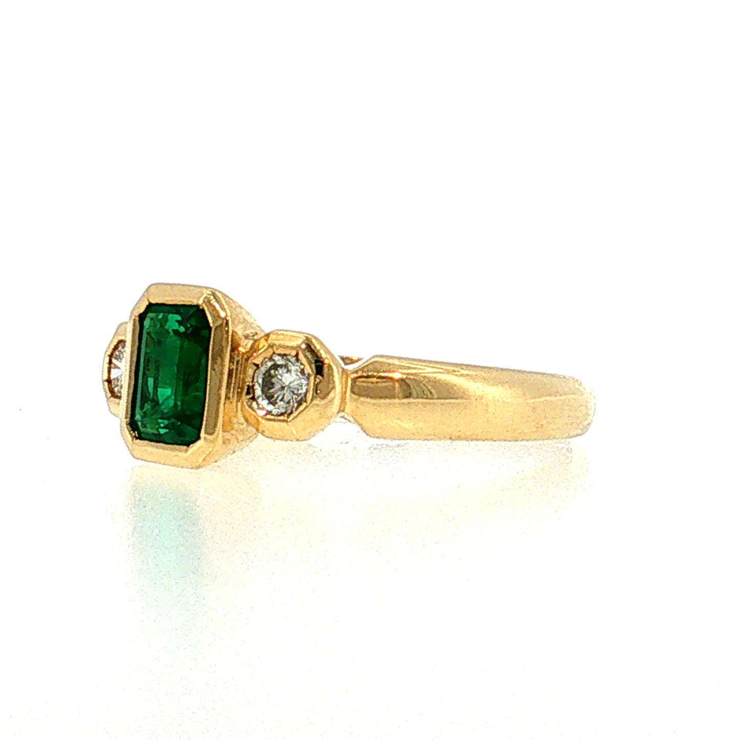 .95 Emerald Three Stone Ring 18k Yellow Gold