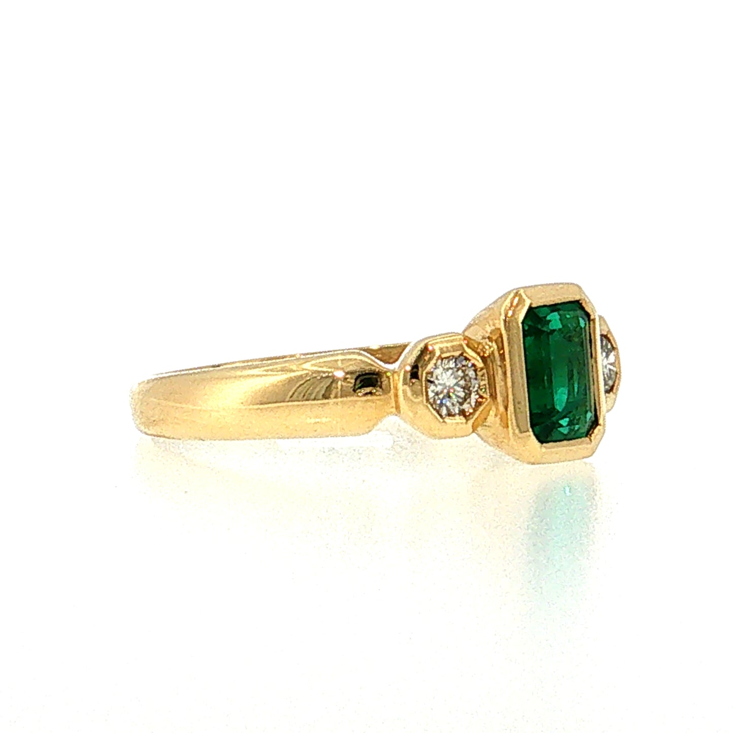 .95 Emerald Three Stone Ring 18k Yellow Gold