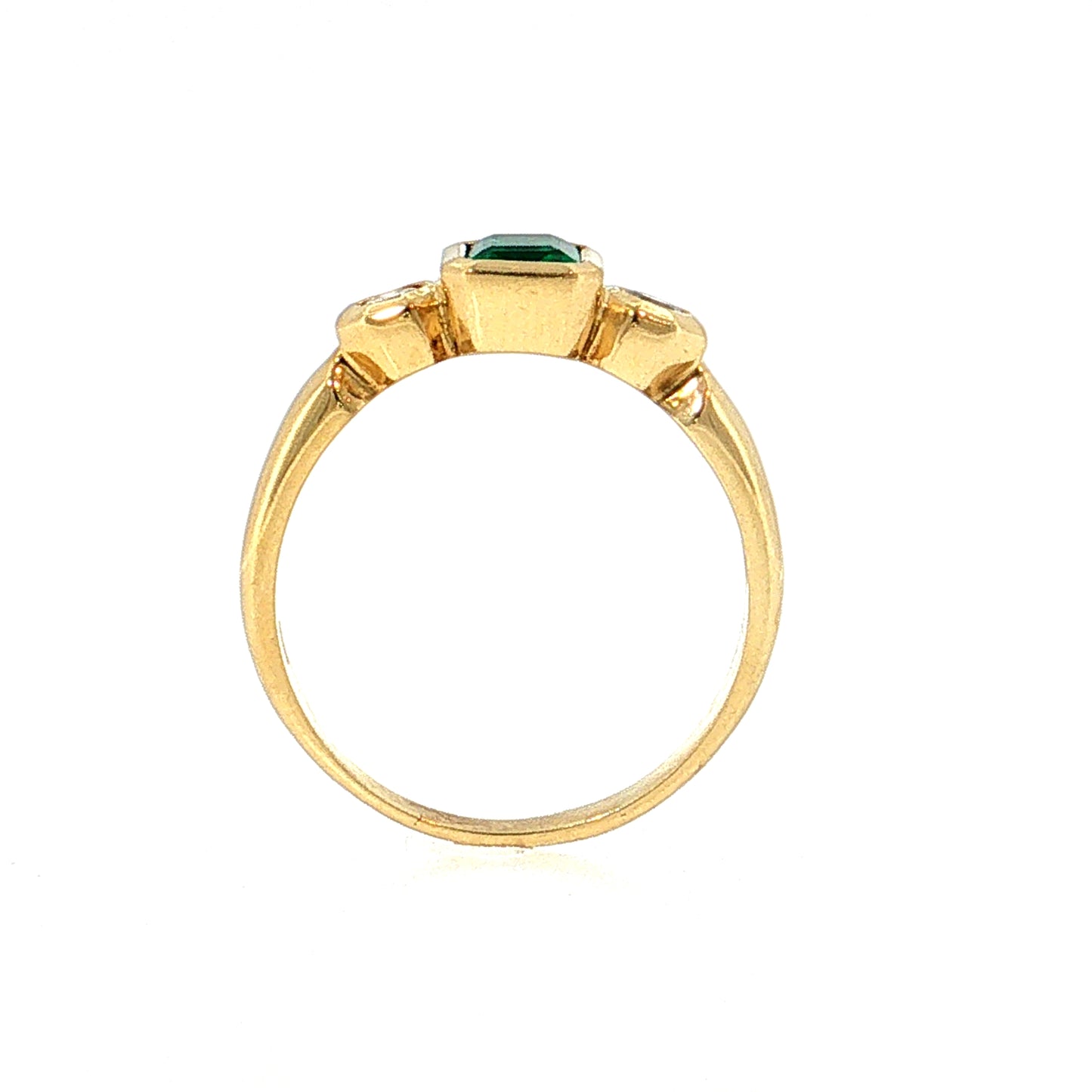 .95 Emerald Three Stone Ring 18k Yellow Gold