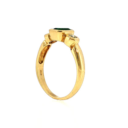 .95 Emerald Three Stone Ring 18k Yellow Gold