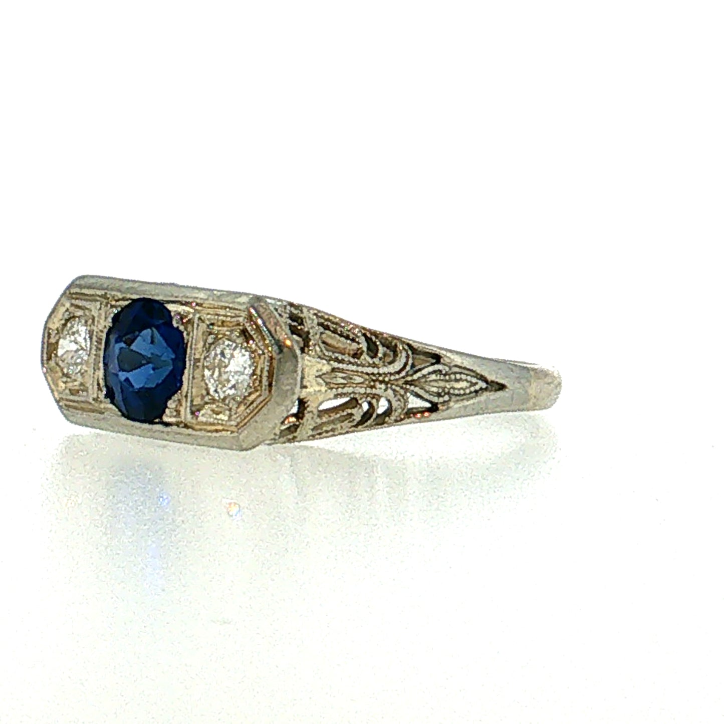 .73 Vintage Art Deco Sapphire Three Stone Ring 14k