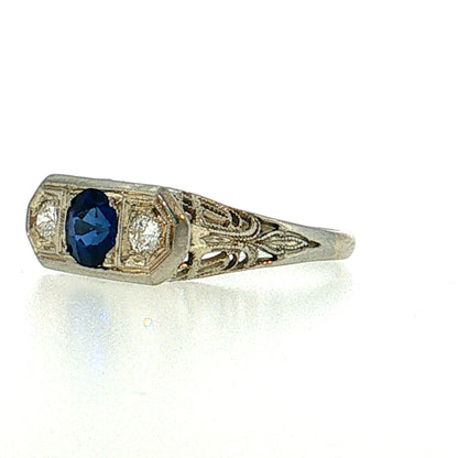 .73 Vintage Art Deco Sapphire Three Stone Ring 14k