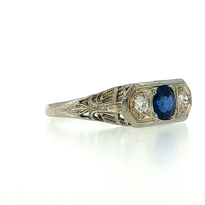 .73 Vintage Art Deco Sapphire Three Stone Ring 14k