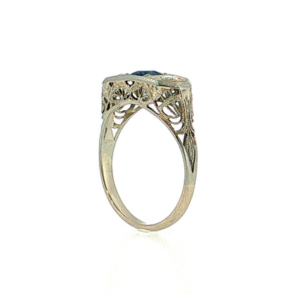 .73 Vintage Art Deco Sapphire Three Stone Ring 14k