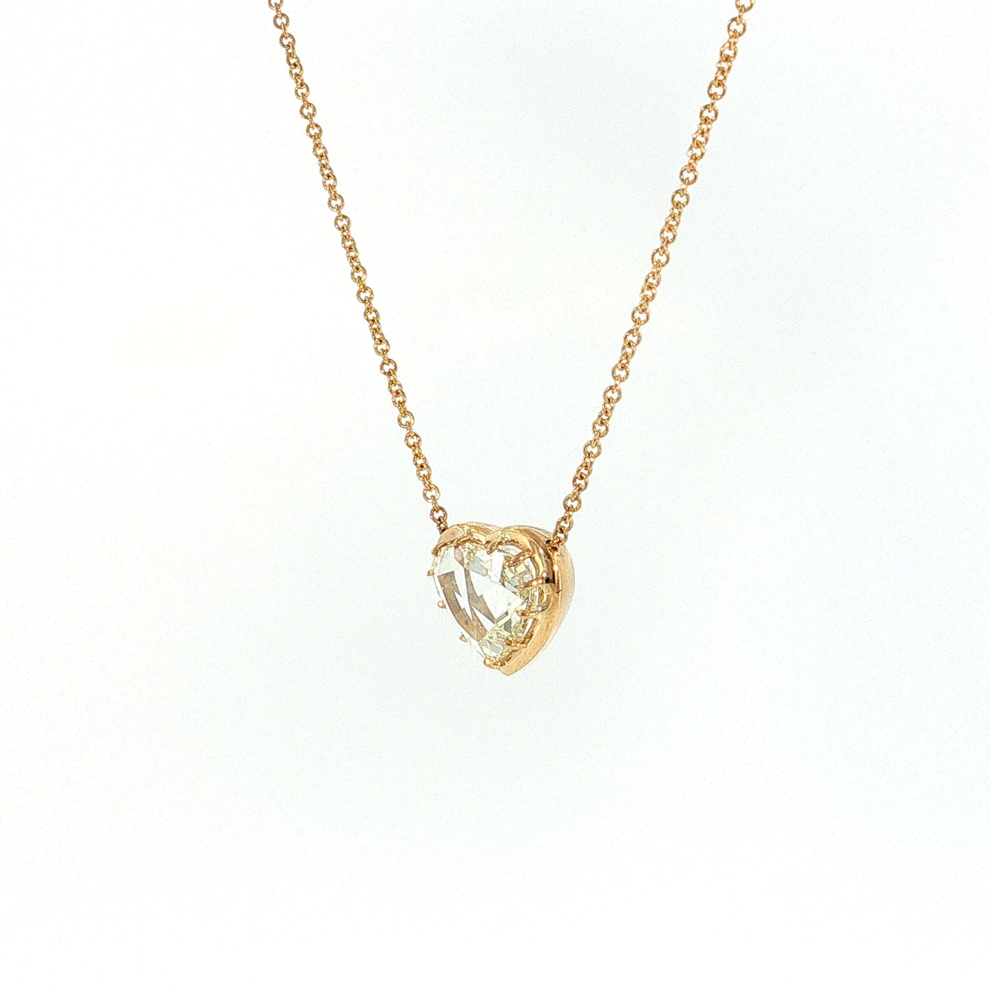 2.01 Rose Cut Diamond Heart Pendant 18k Yellow Gold