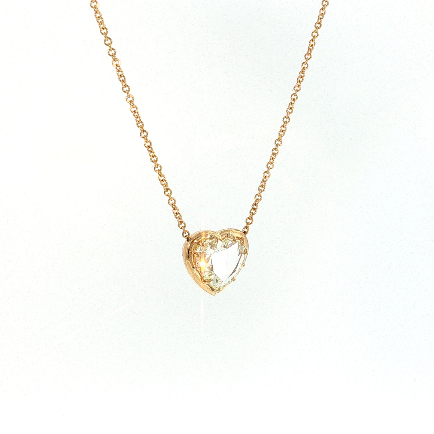 2.01 Rose Cut Diamond Heart Pendant 18k Yellow Gold