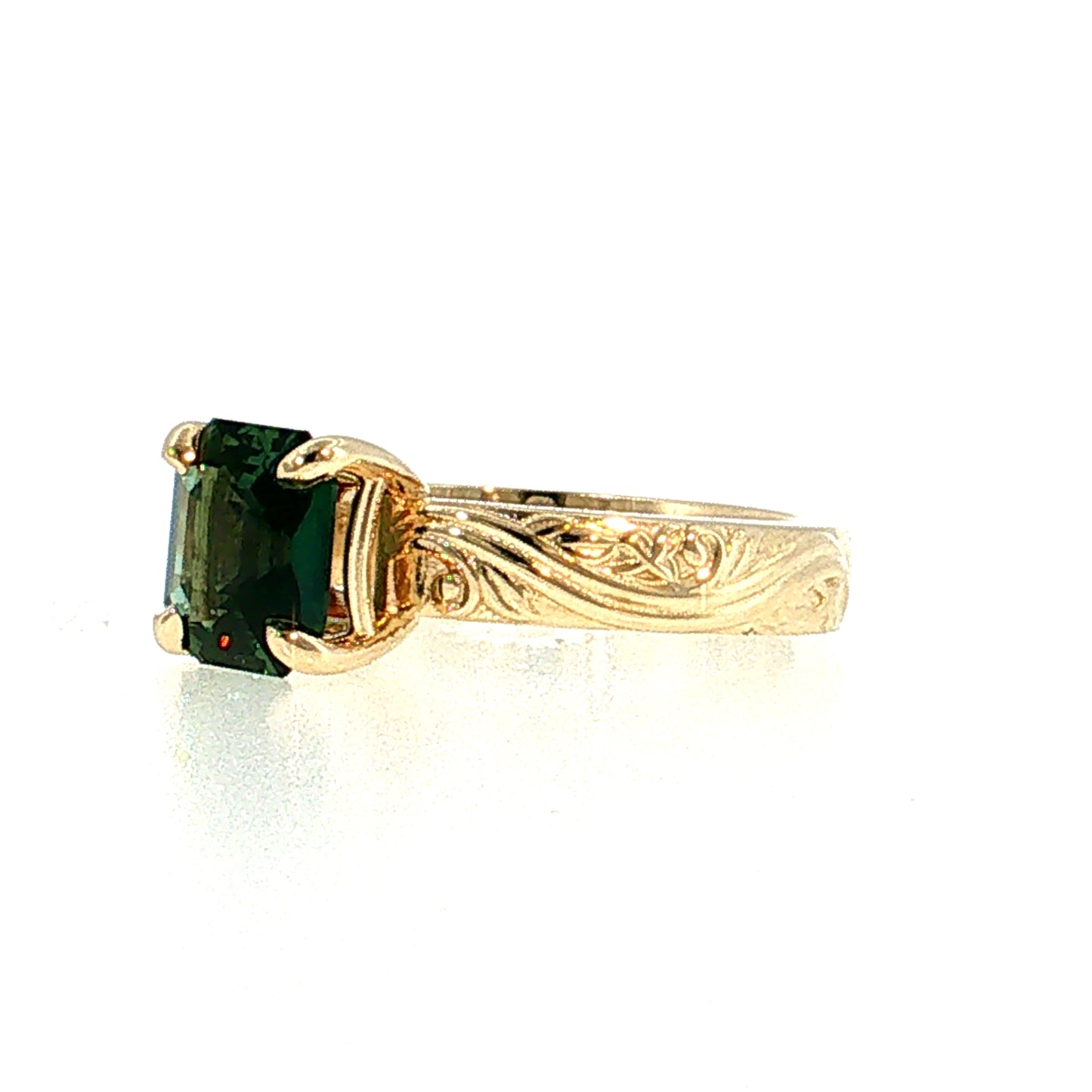 2.04 Asscher Cut Green Sapphire Solitaire Ring 14k