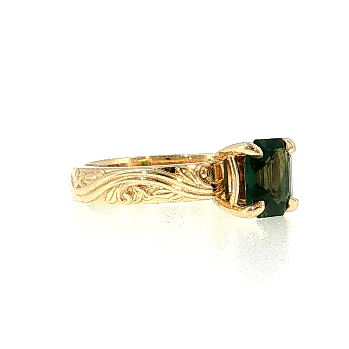 2.04 Asscher Cut Green Sapphire Solitaire Ring 14k