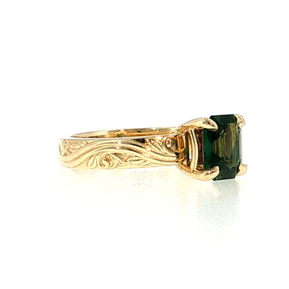 2.04 Asscher Cut Green Sapphire Solitaire Ring 14k