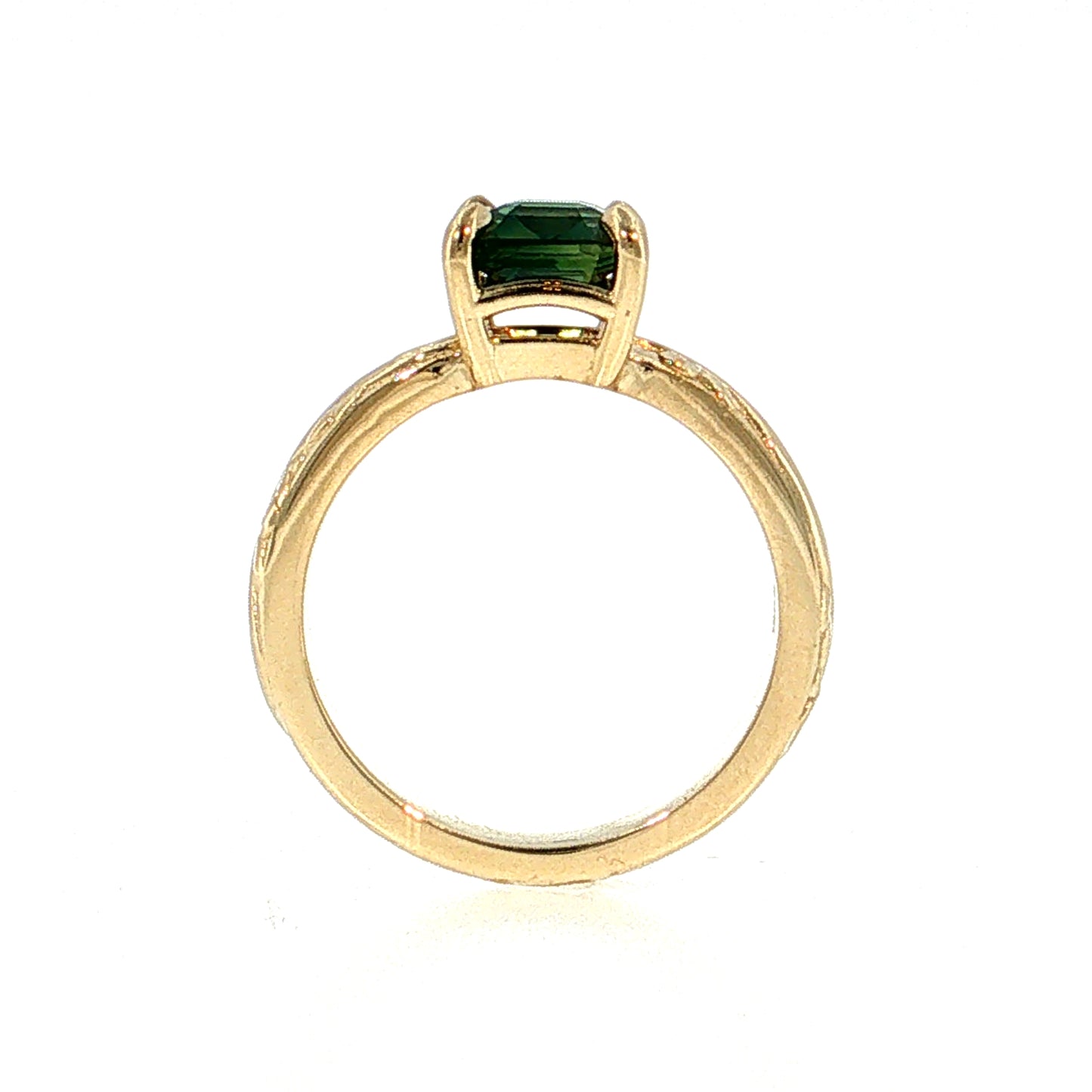 2.04 Asscher Cut Green Sapphire Solitaire Ring 14k