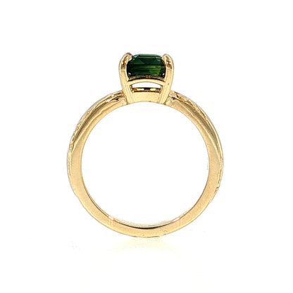 2.04 Asscher Cut Green Sapphire Solitaire Ring 14k