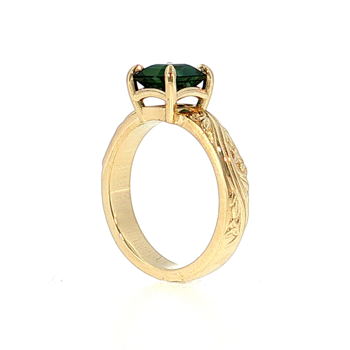 2.04 Asscher Cut Green Sapphire Solitaire Ring 14k