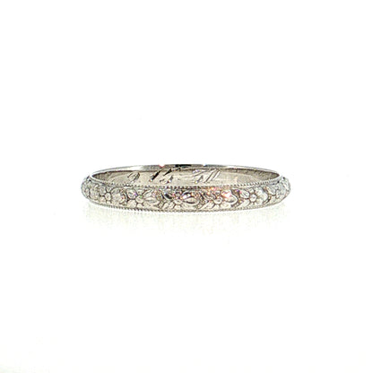 Antique Art Deco Orange Blossom Wedding Band 18k White Gold