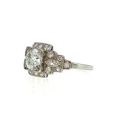 .90 Antique Art Deco Diamond Engagement Ring Platinum