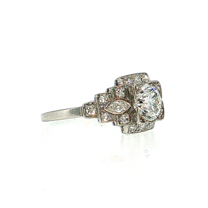 .90 Antique Art Deco Diamond Engagement Ring Platinum