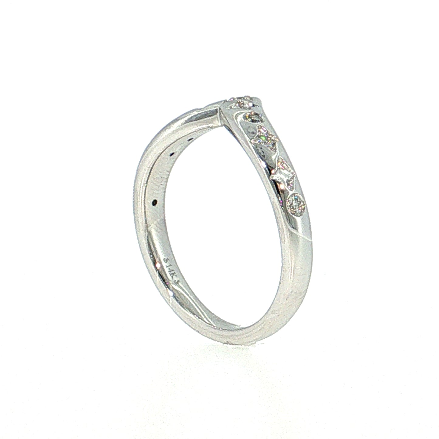 Diamond Contoured Wedding Band 14k White Gold