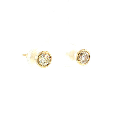 1.04 Round Brilliant Diamond Stud Earrings 10k Yellow Gold