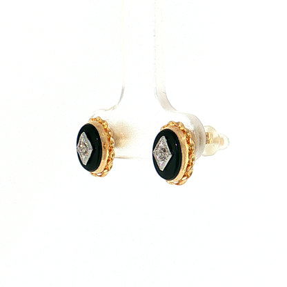 Vintage Mid-Century Onyx Diamond Studs 14k