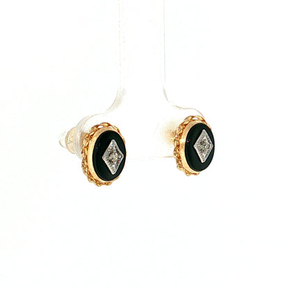 Vintage Mid-Century Onyx Diamond Studs 14k