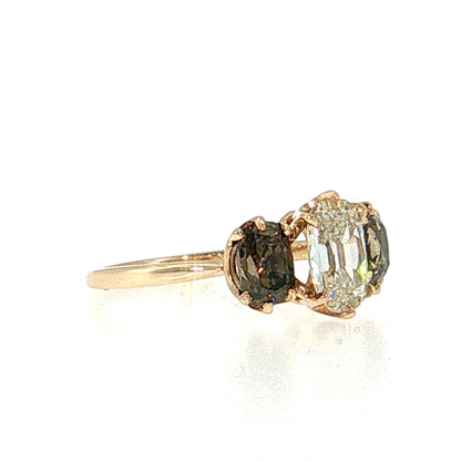 1.05 Old Mine Cushion Diamond Three Stone Ring 14k