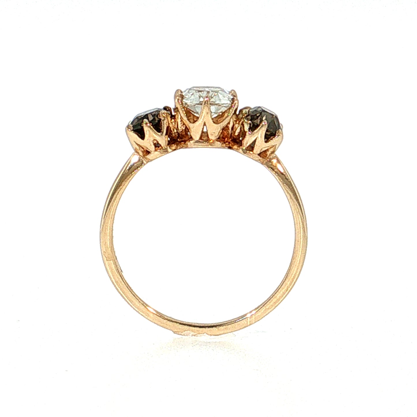 1.05 Old Mine Cushion Diamond Three Stone Ring 14k