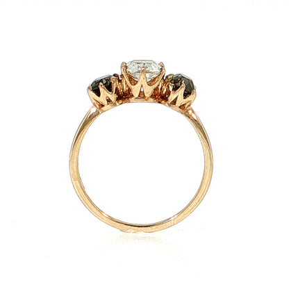 1.05 Old Mine Cushion Diamond Three Stone Ring 14k