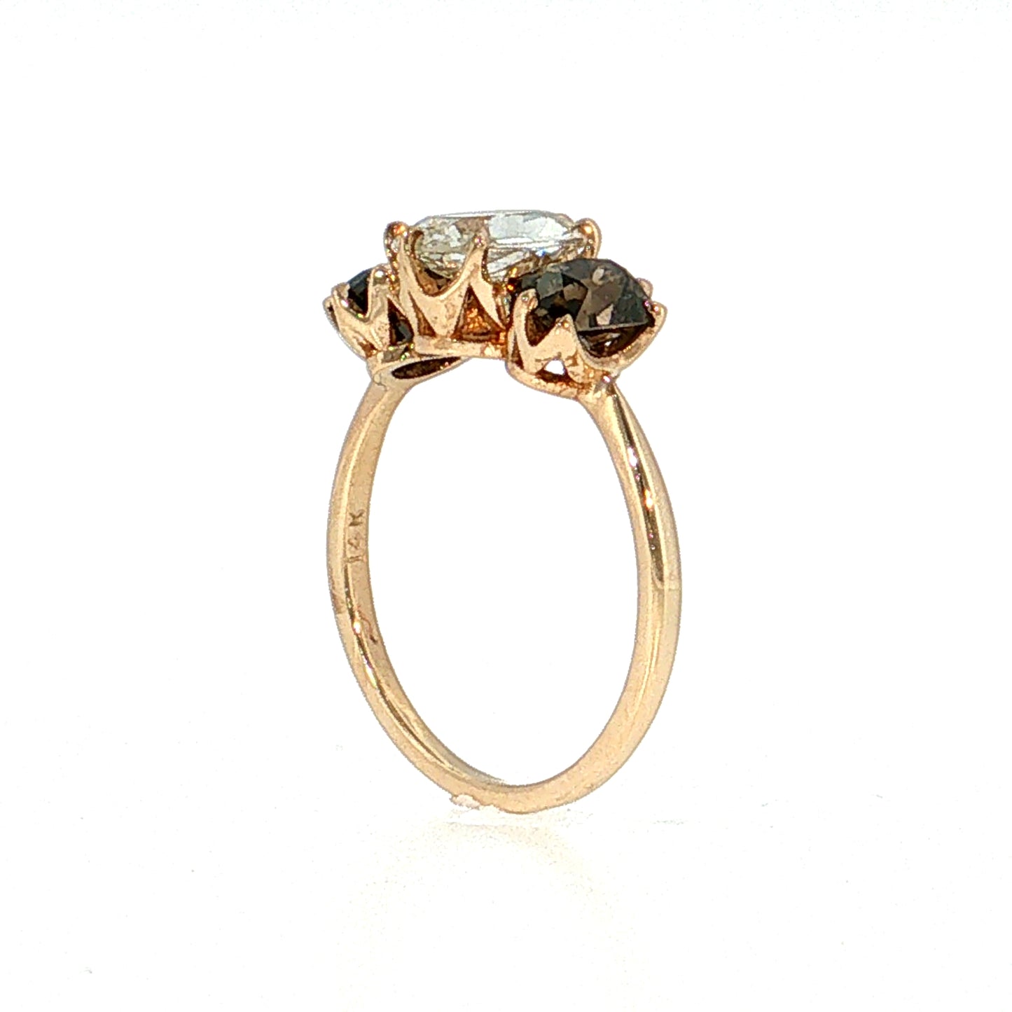 1.05 Old Mine Cushion Diamond Three Stone Ring 14k