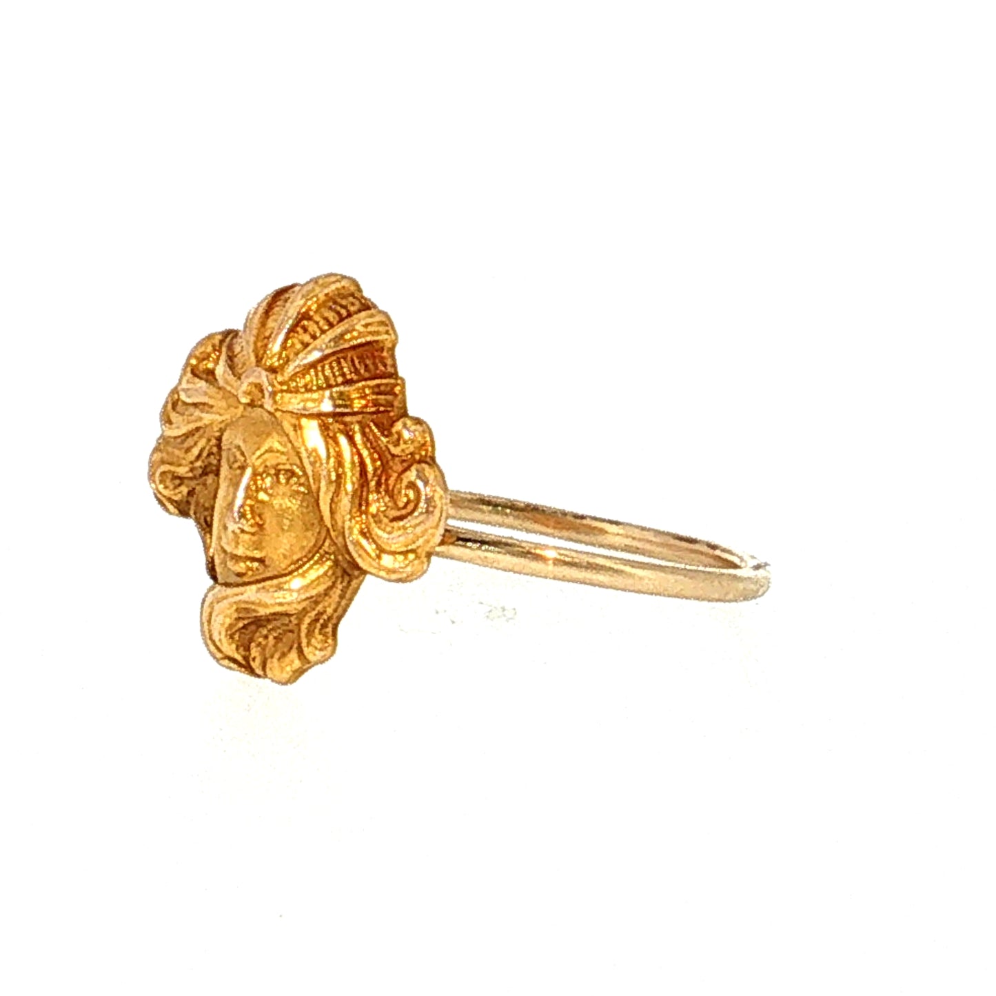 Antique Art Nouveau Carved Face Cocktail Ring 14k