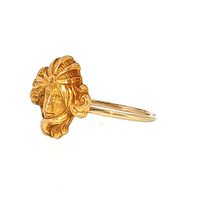 Antique Art Nouveau Carved Face Cocktail Ring 14k