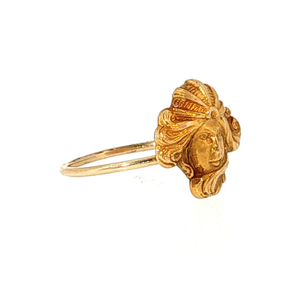 Antique Art Nouveau Carved Face Cocktail Ring 14k
