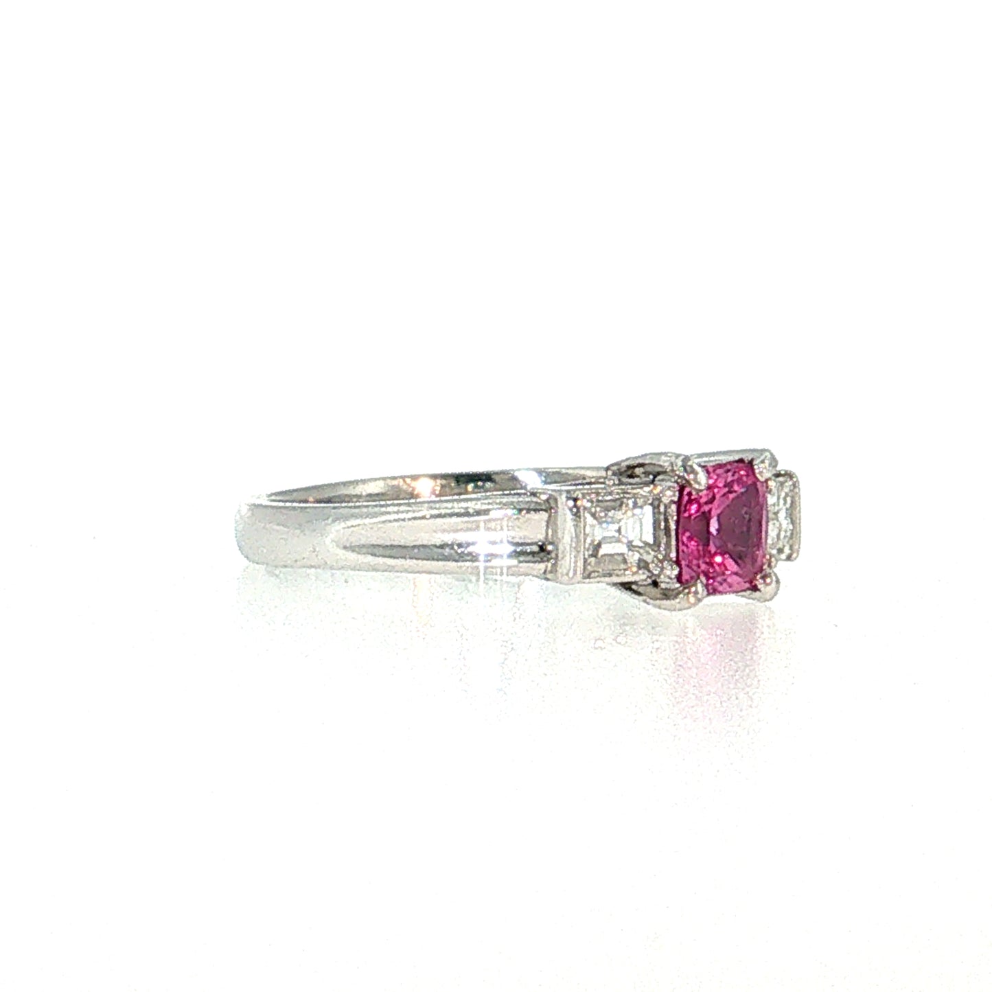 .74 Pink Sapphire Three Stone Engagement Ring Platinum