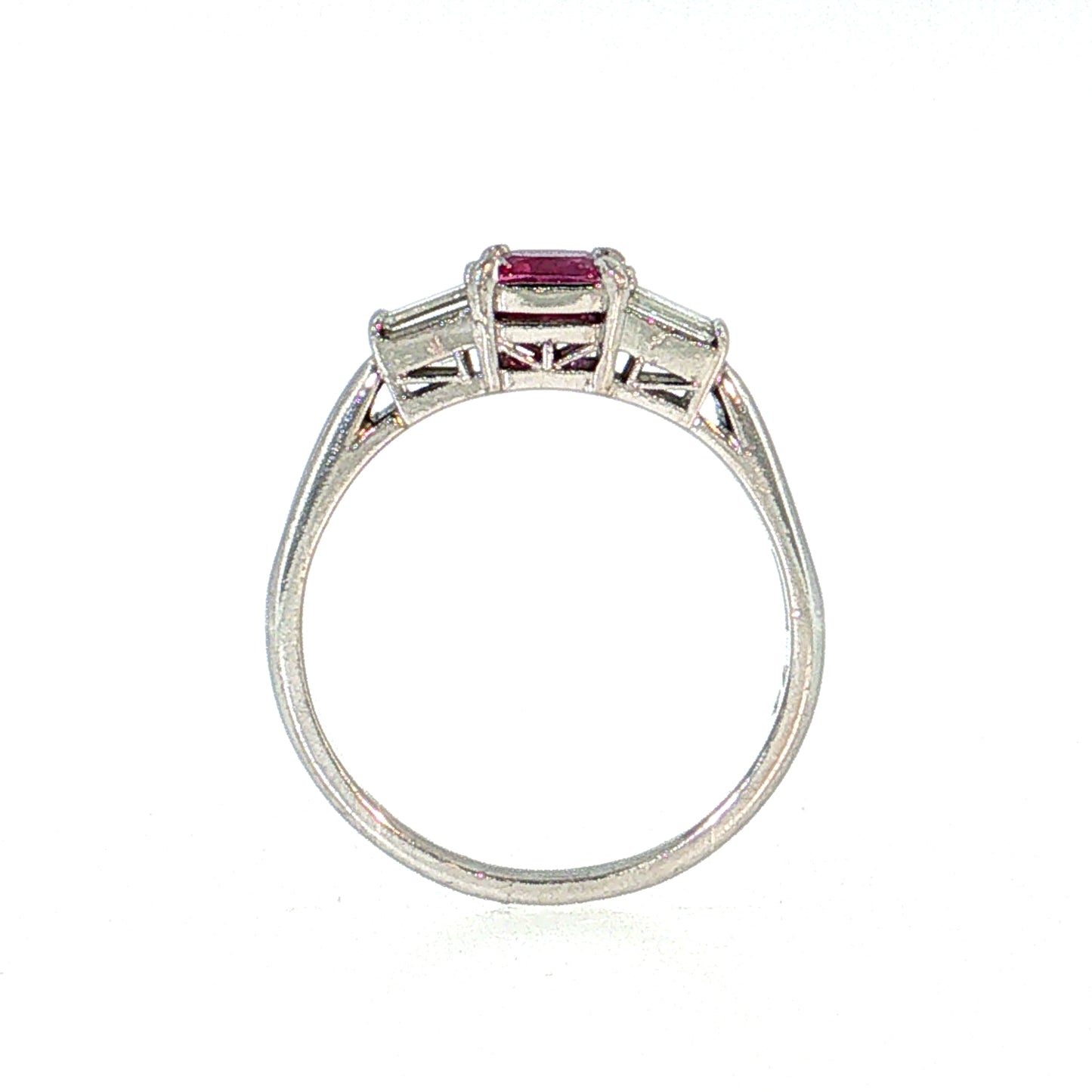 .74 Pink Sapphire Three Stone Engagement Ring Platinum