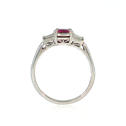 .74 Pink Sapphire Three Stone Engagement Ring Platinum
