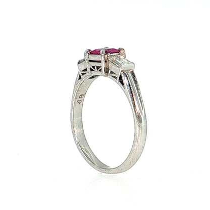 .74 Pink Sapphire Three Stone Engagement Ring Platinum