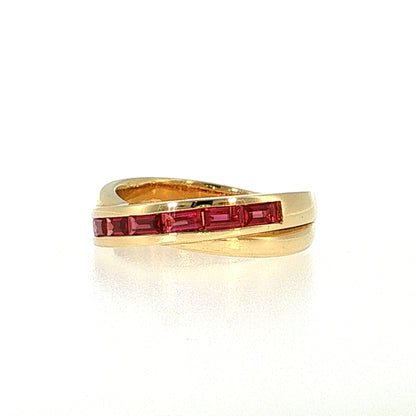 Ruby Baguette Bypass Stacking Ring 18k